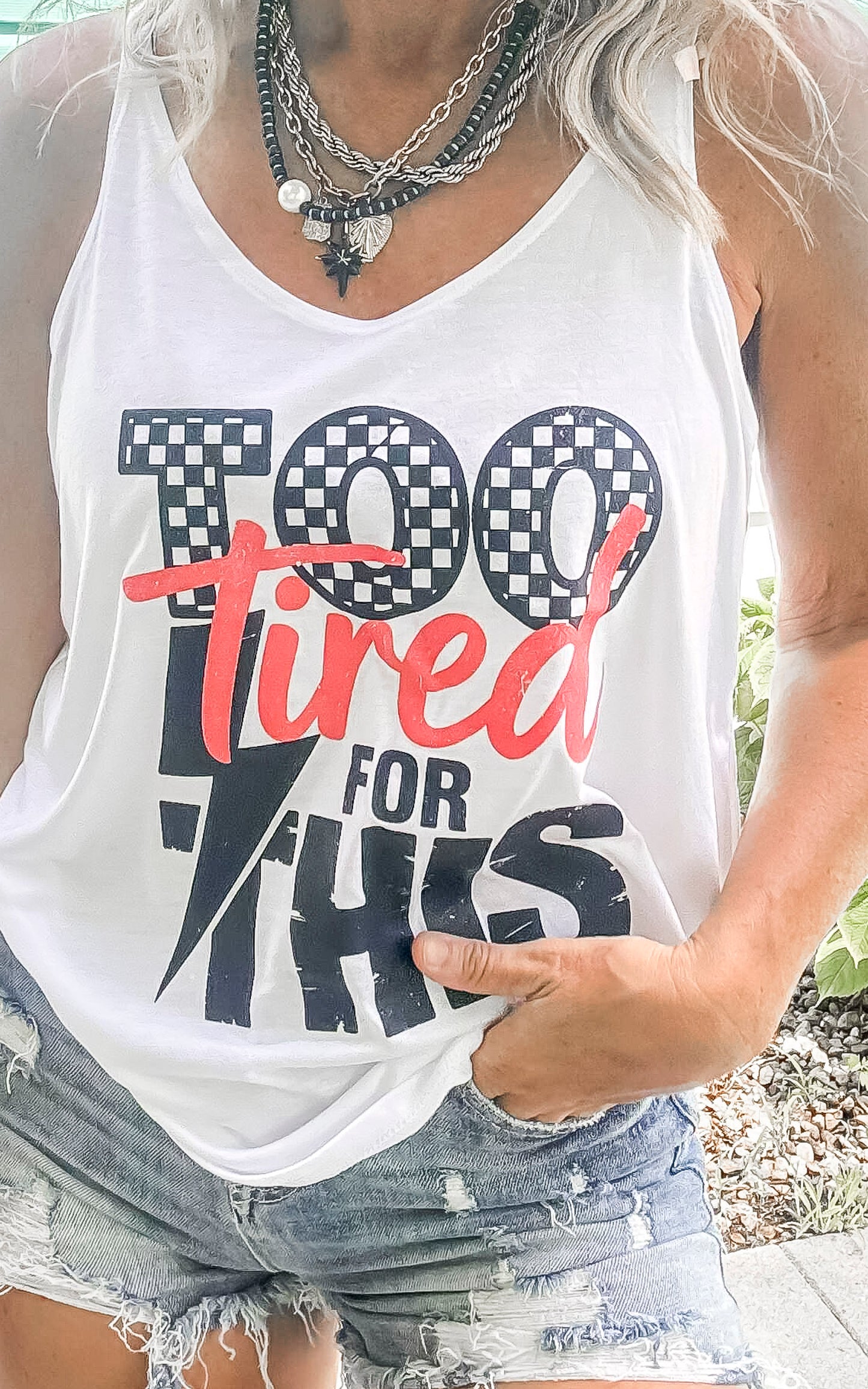 Too Tired For This Slouchy Graphic Tank Top