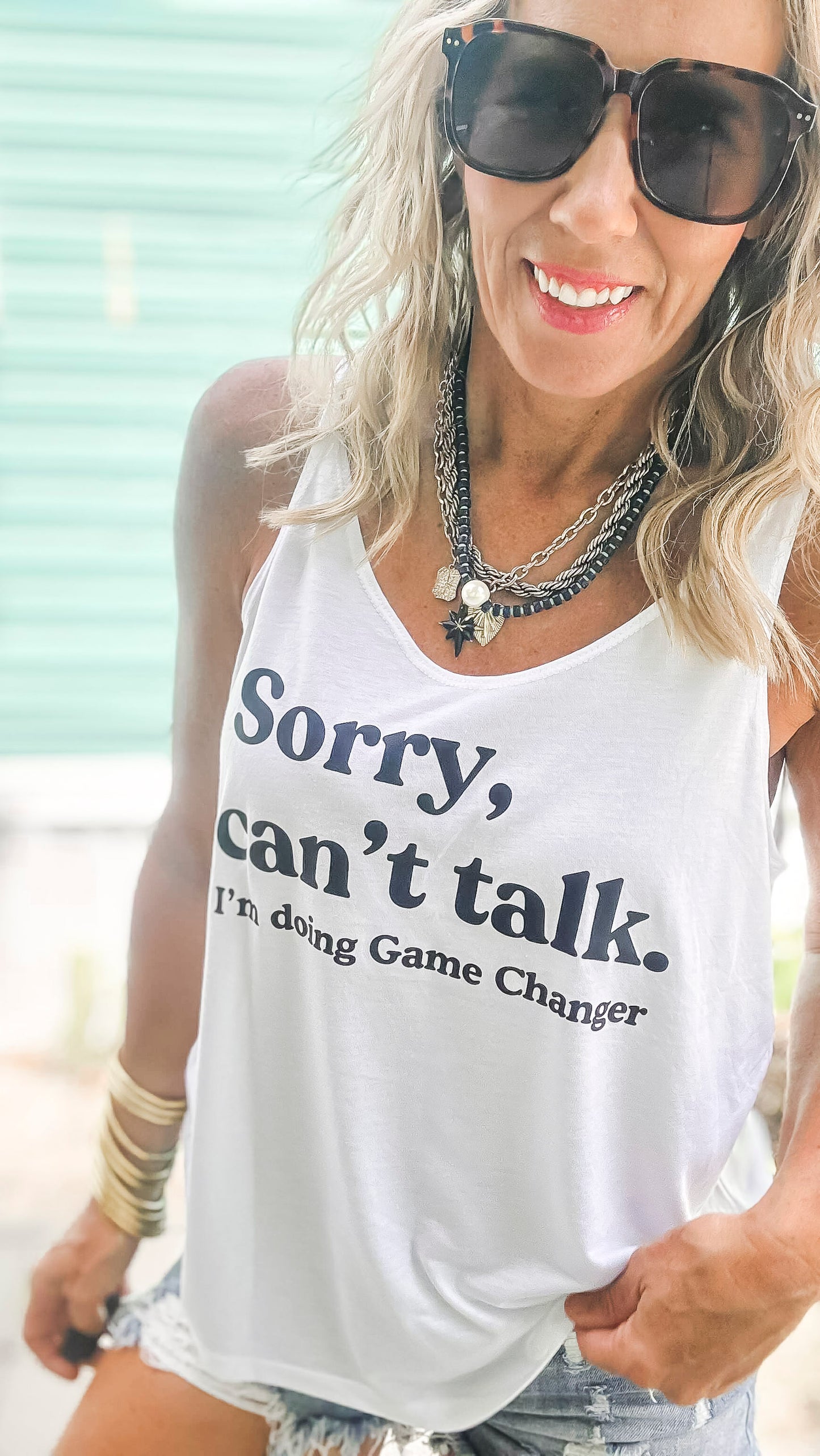 Sorry Can't Doing Game Changer Slouchy Graphic Tank Top