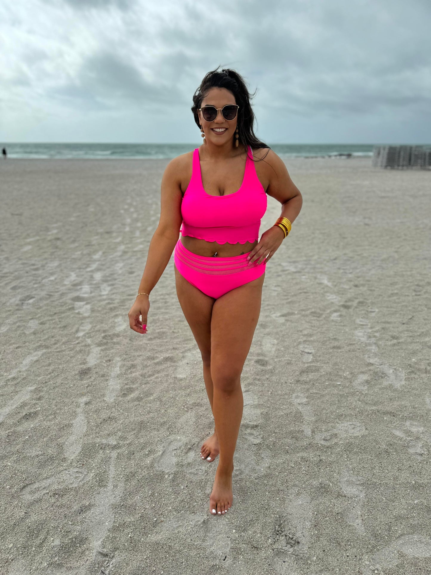 Rose Scalloped Criss Cross High Waist Bikini Swim Set (Top & Bottom) - Final Sale