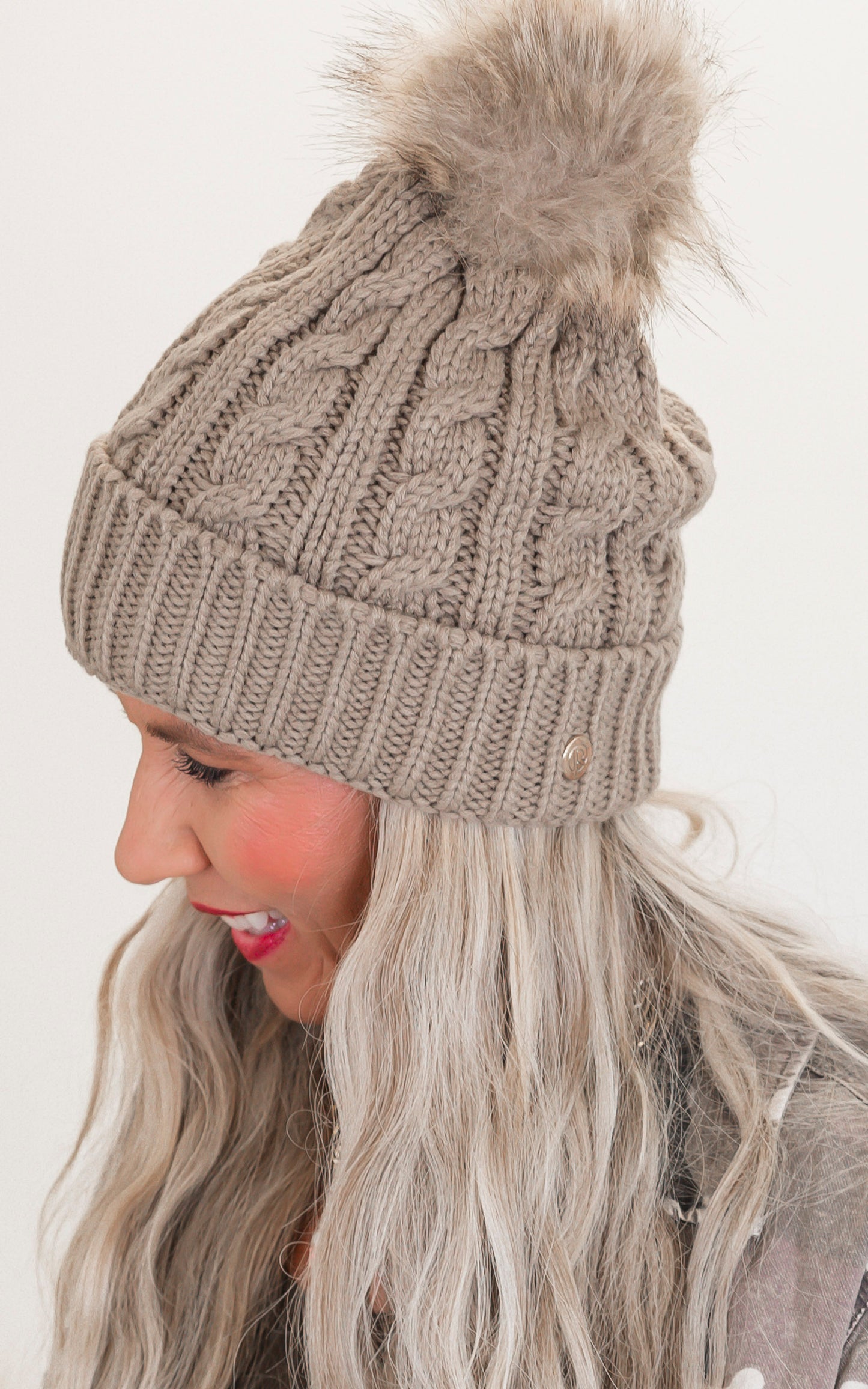 Cable Knitted Pom Pom Beanie - Final Sale