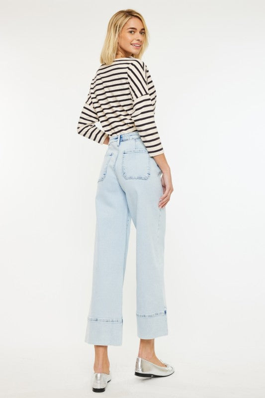 Light Wash High Rise Cropped Wide Leg Denim Jeans | Kan Can