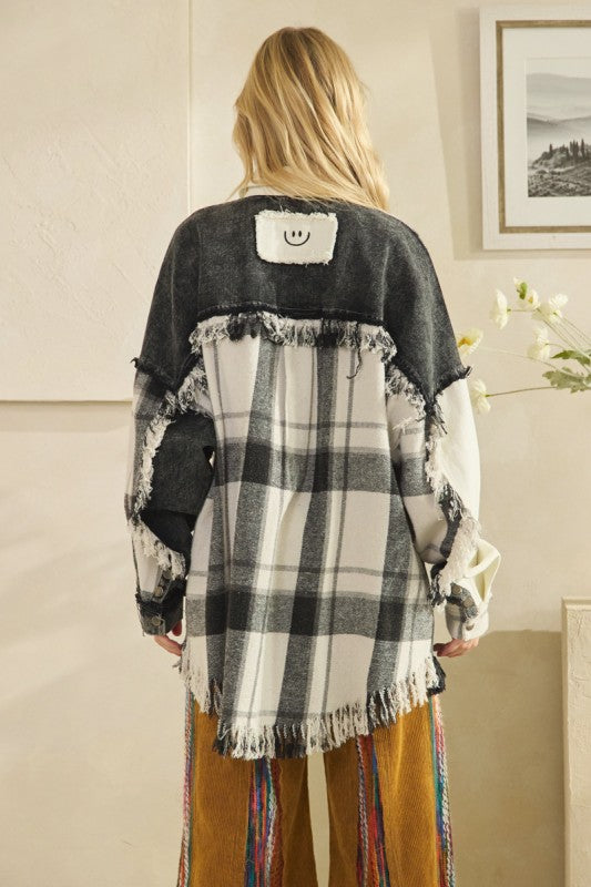Black Washed Faric Mix Button Down Shacket | OLI & HALI *NASHVILLE LIVE PREORDER