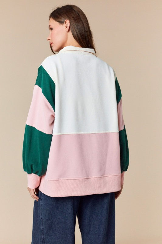 Color Block Semi Pullover Anorak Sweatshirt Top | PEACH LOVE