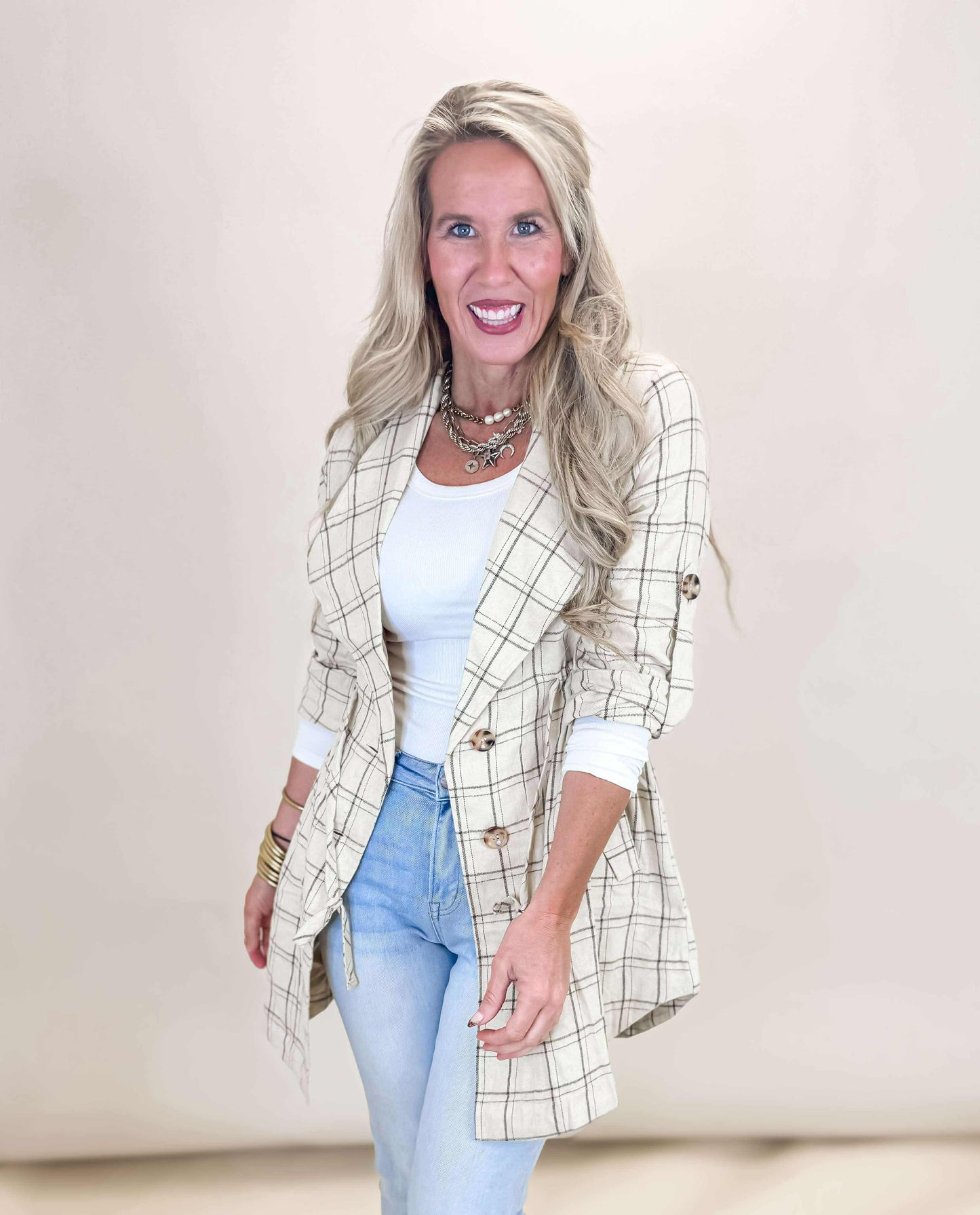 Plaid Folded Sleeve Anorak Jacket - Final Sale