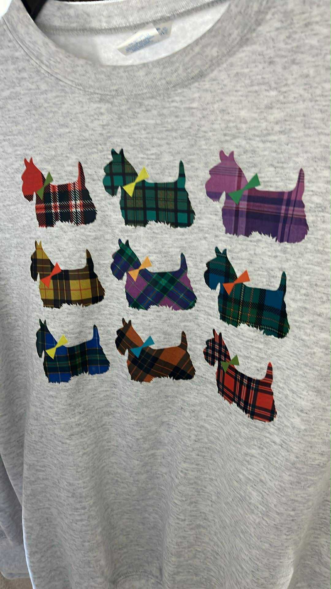 Scottie Plaid Dogs Crew Neck Graphic Sweatshirt
