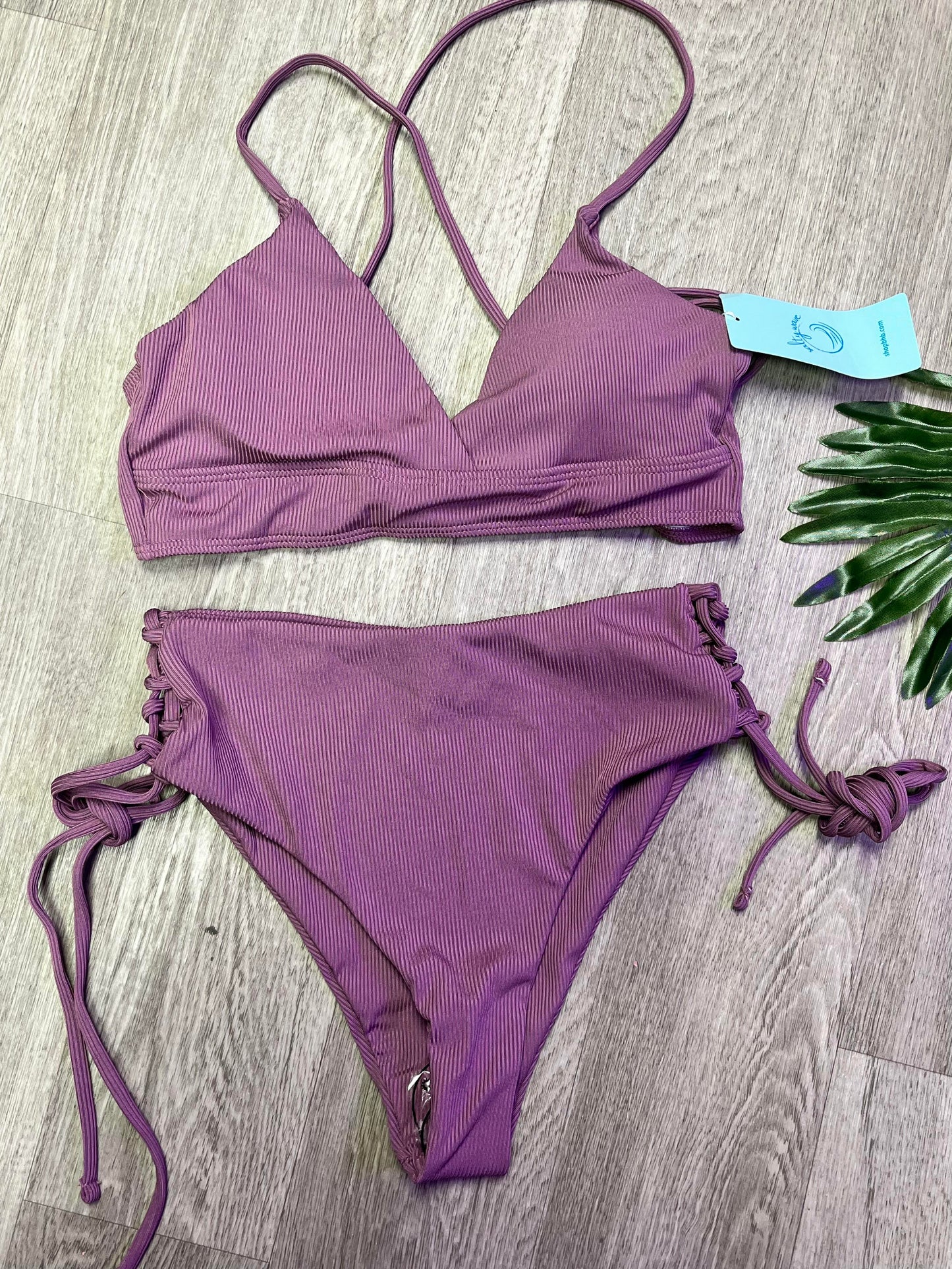 SALTY WAVE Dusty Purple Ribbed Bikini Swimsuit - Final Sale