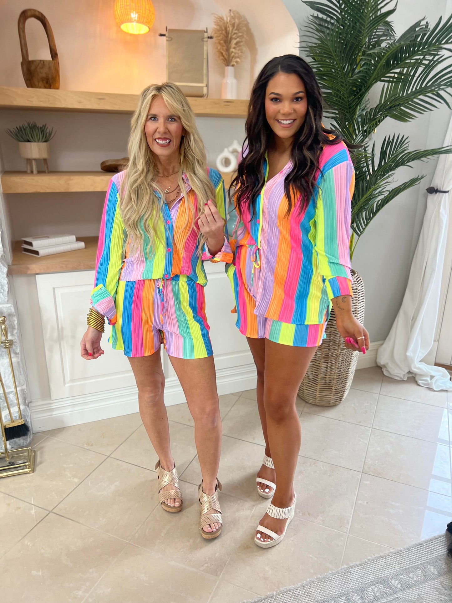 Press Pleated Rainbow Shirt with Matching Shorts - Final Sale