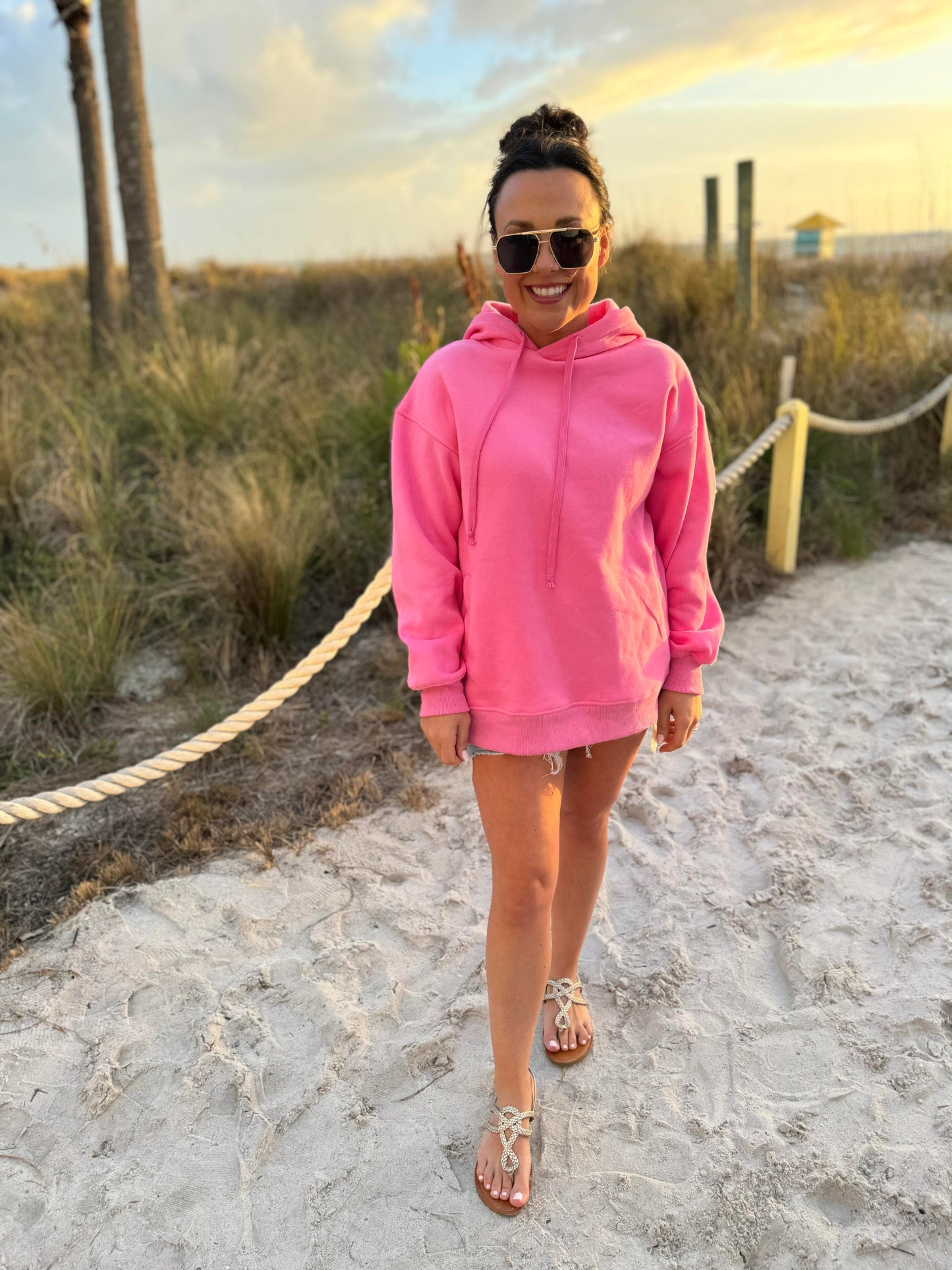 Hot Pink All Day Fleece Side Slit Hoodie by Salty Wave -FINAL SALE