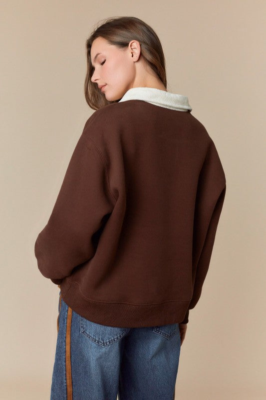 Thankful Embroidery Detail Fleece Sweatshirt | PEACH LOVE