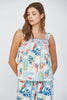 Tropical Print Linen Blend Ruffle Shoulder Top - Final Sale