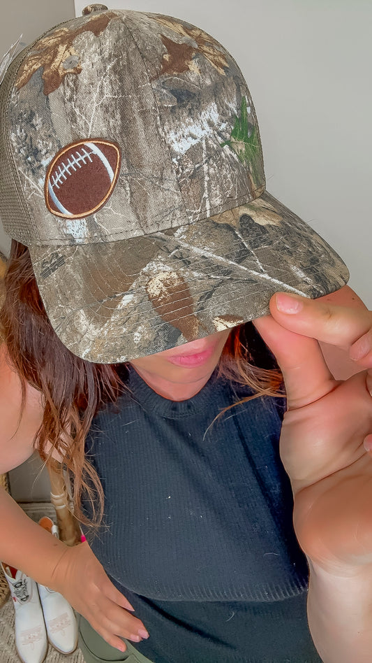 Sara's Custom Camo Mini Football Trucker Hat