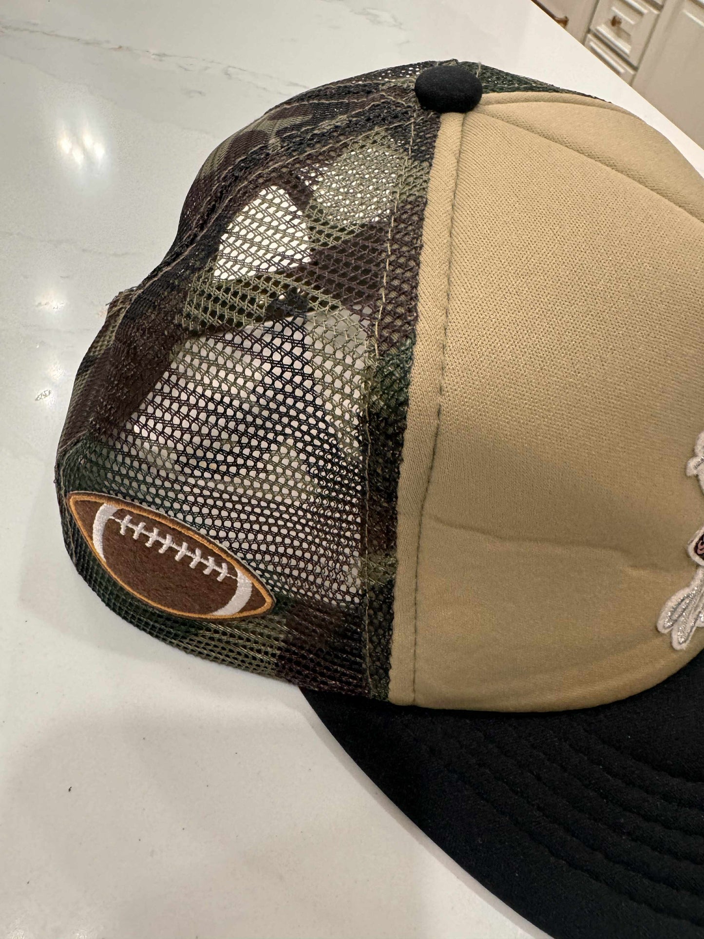 Sara's Custom Black & Tan Camo Sequin Touchdown Trucker Hat