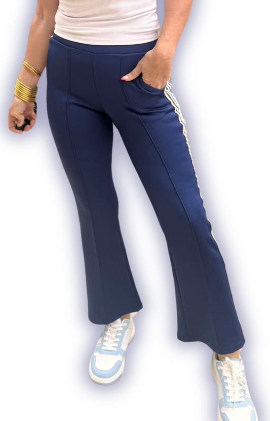 Navy 4 Stripes Track Pants.** - Final Sale