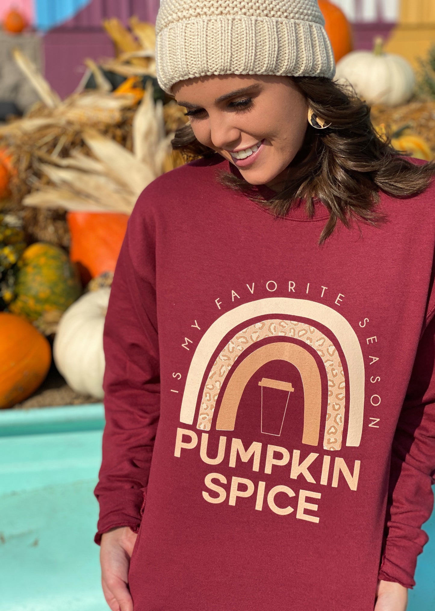 Taste the Pumpkin Spice Rainbow Sweatshirt - Garnet, CLOTHING, BAD HABIT APPAREL, BAD HABIT BOUTIQUE