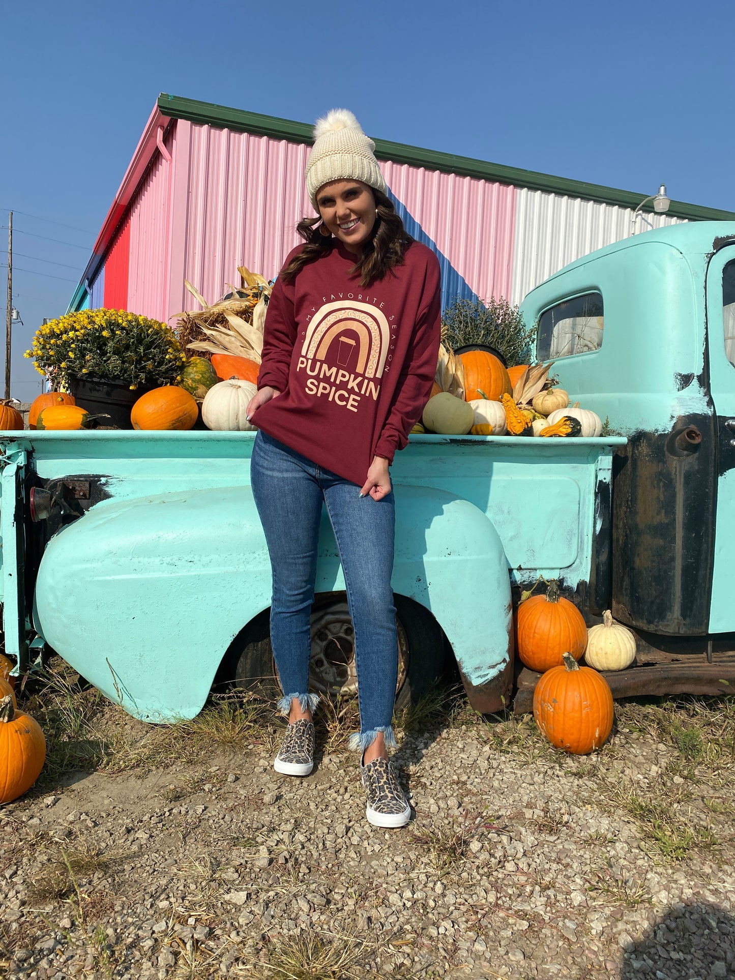Taste the Pumpkin Spice Rainbow Sweatshirt - Garnet, CLOTHING, BAD HABIT APPAREL, BAD HABIT BOUTIQUE