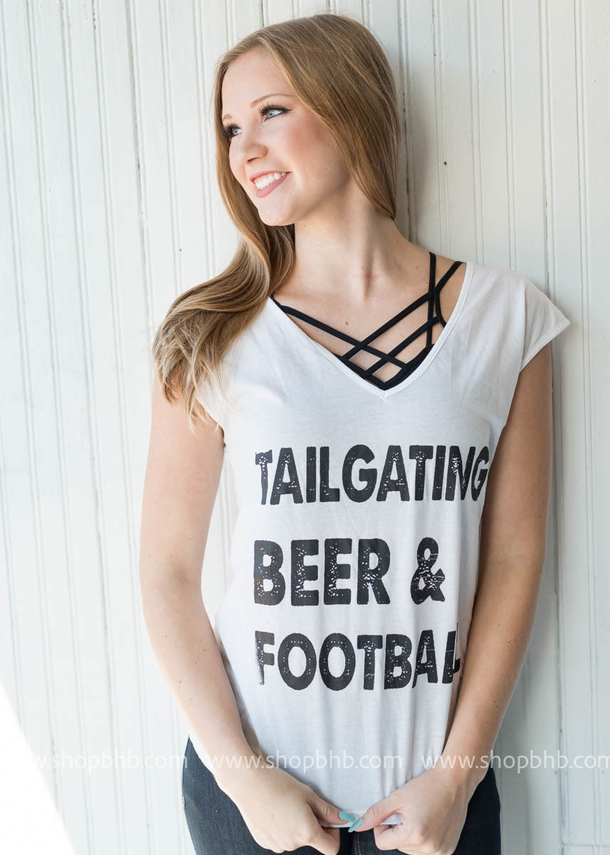 TailGating, Beer & Football Cap Sleeve Tee - BAD HABIT BOUTIQUE