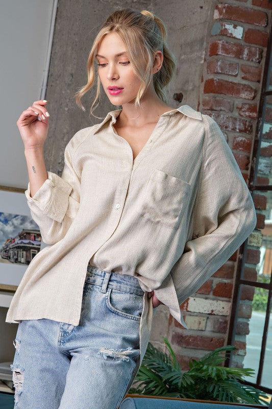LINEN BUTTON DOWN TOP
