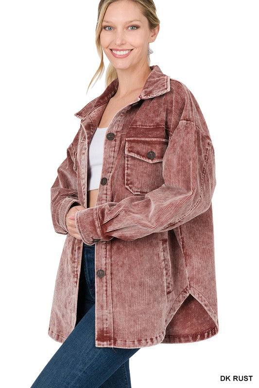 PREMIUM VINTAGE WASHED OVERSIZED CORDUOY SHACKET | ZENANA - LA PREORDER (1111))