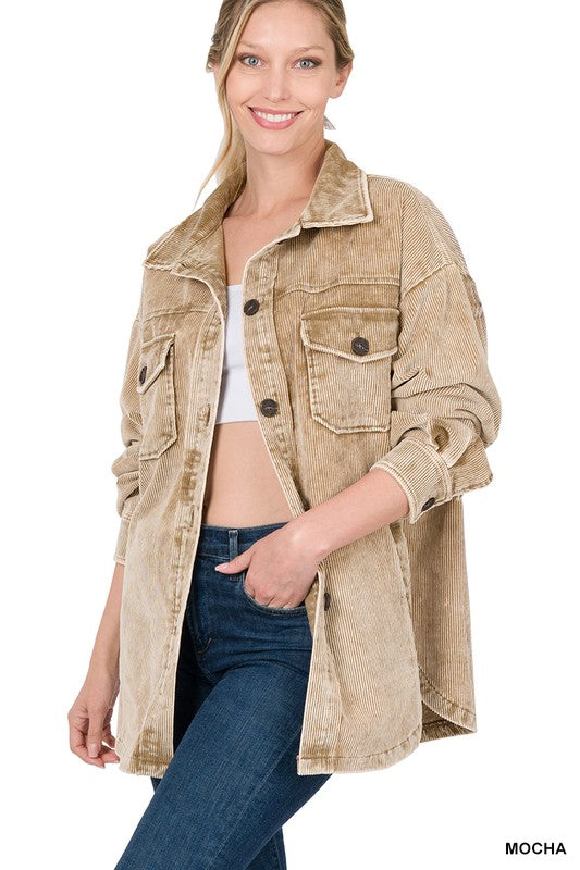 PREMIUM VINTAGE WASHED OVERSIZED CORDUOY SHACKET | ZENANA - LA PREORDER (1111))