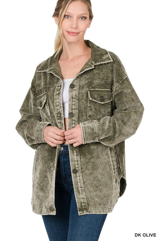 PREMIUM VINTAGE WASHED OVERSIZED CORDUOY SHACKET | ZENANA - LA PREORDER (1111))