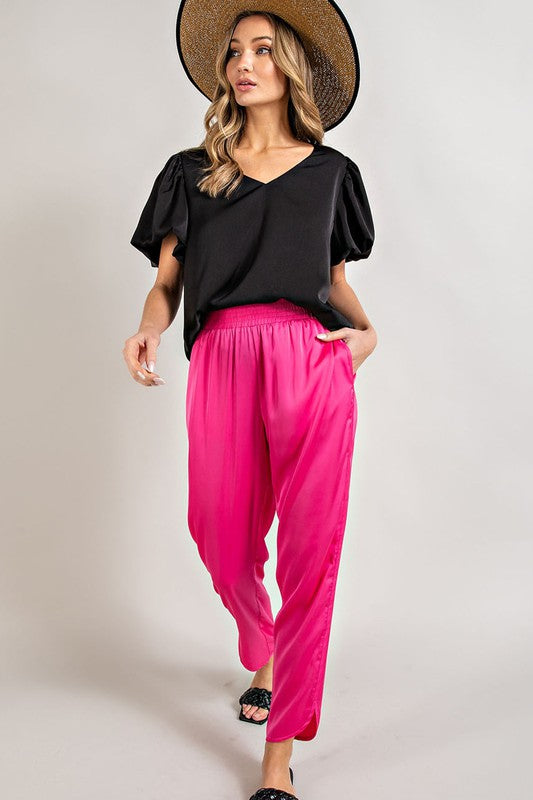 V-Neck Puff Sleeve Blouse Top