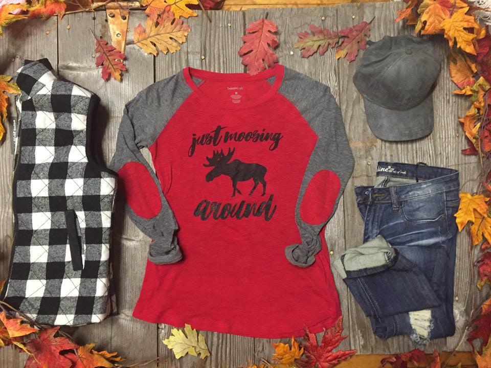 Just Moosing Around Baseball Elbow Patch Tee - BAD HABIT BOUTIQUE