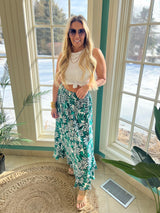 KELLY GREEN BUTTON FRONT SMOCKED MAXI SKIRT 