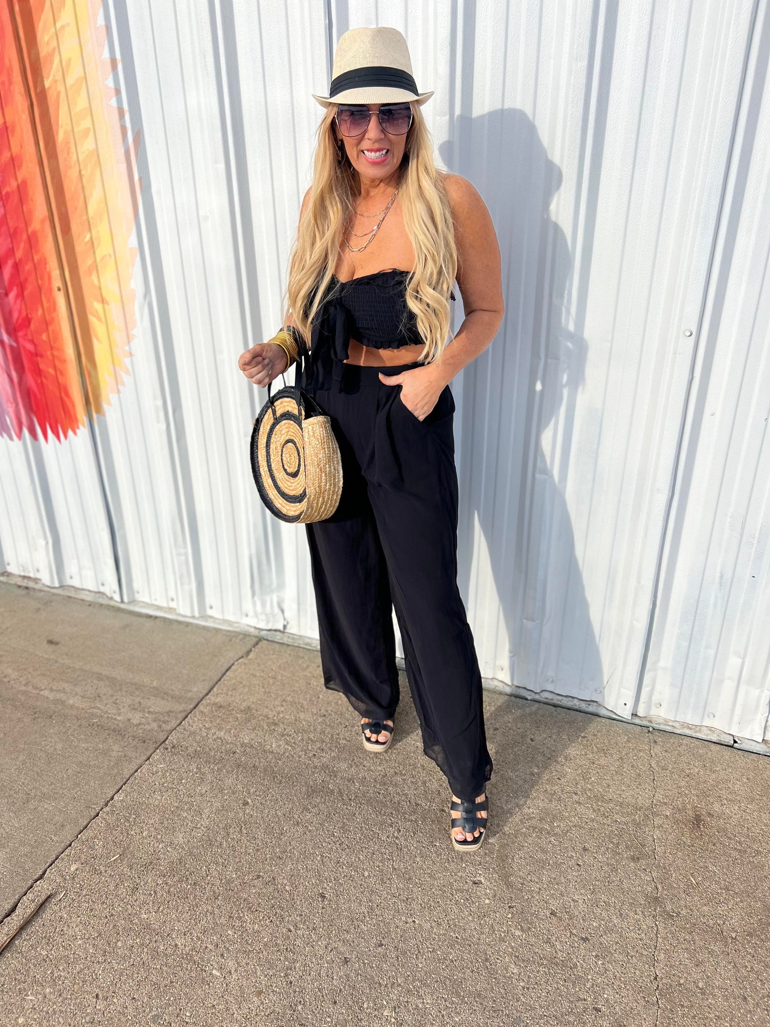 TOP SMOCKED WITH TIE and Pant