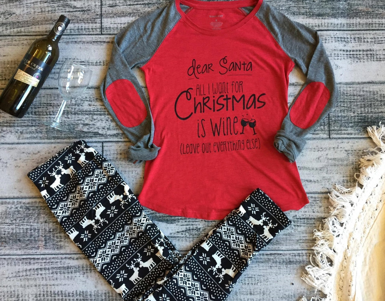 Dear Santa, All I want for Christmas is Wine- Elbow Patch - BAD HABIT BOUTIQUE