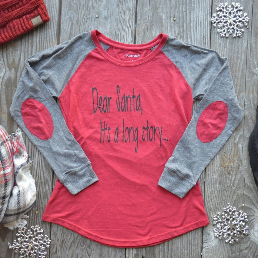 Dear Santa Its A Long Story Elbow Patch-Red - BAD HABIT BOUTIQUE