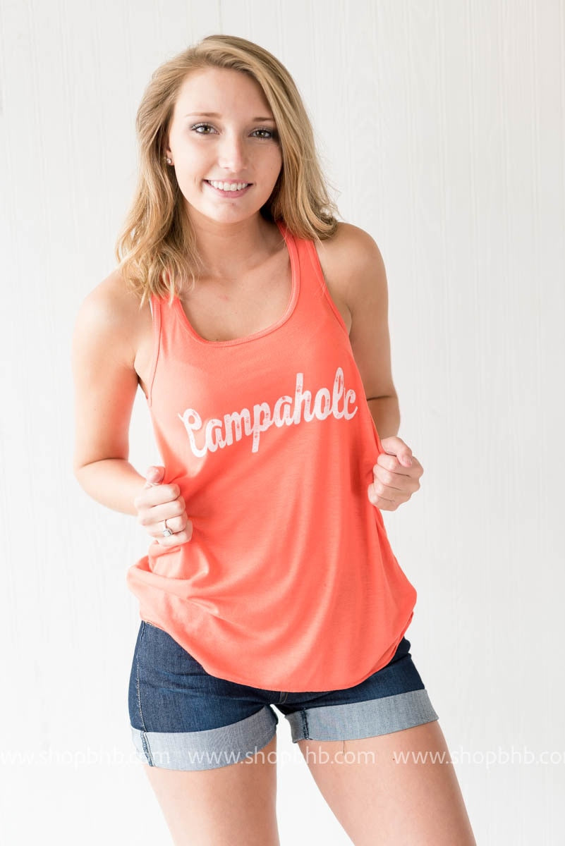 Campaholic Racerback Tank Top - Orange - BAD HABIT BOUTIQUE