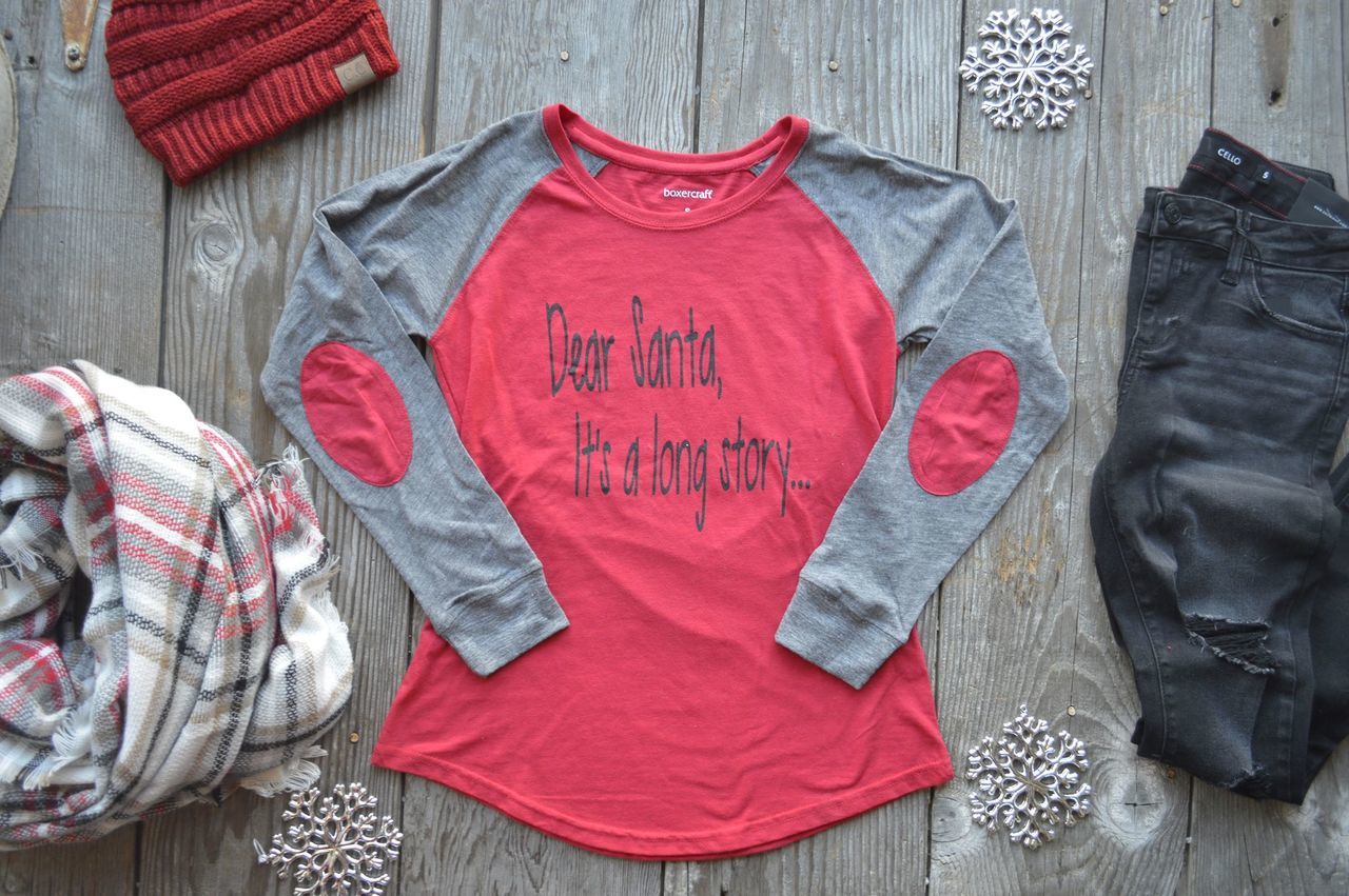 Dear Santa Its A Long Story Elbow Patch-Red - BAD HABIT BOUTIQUE