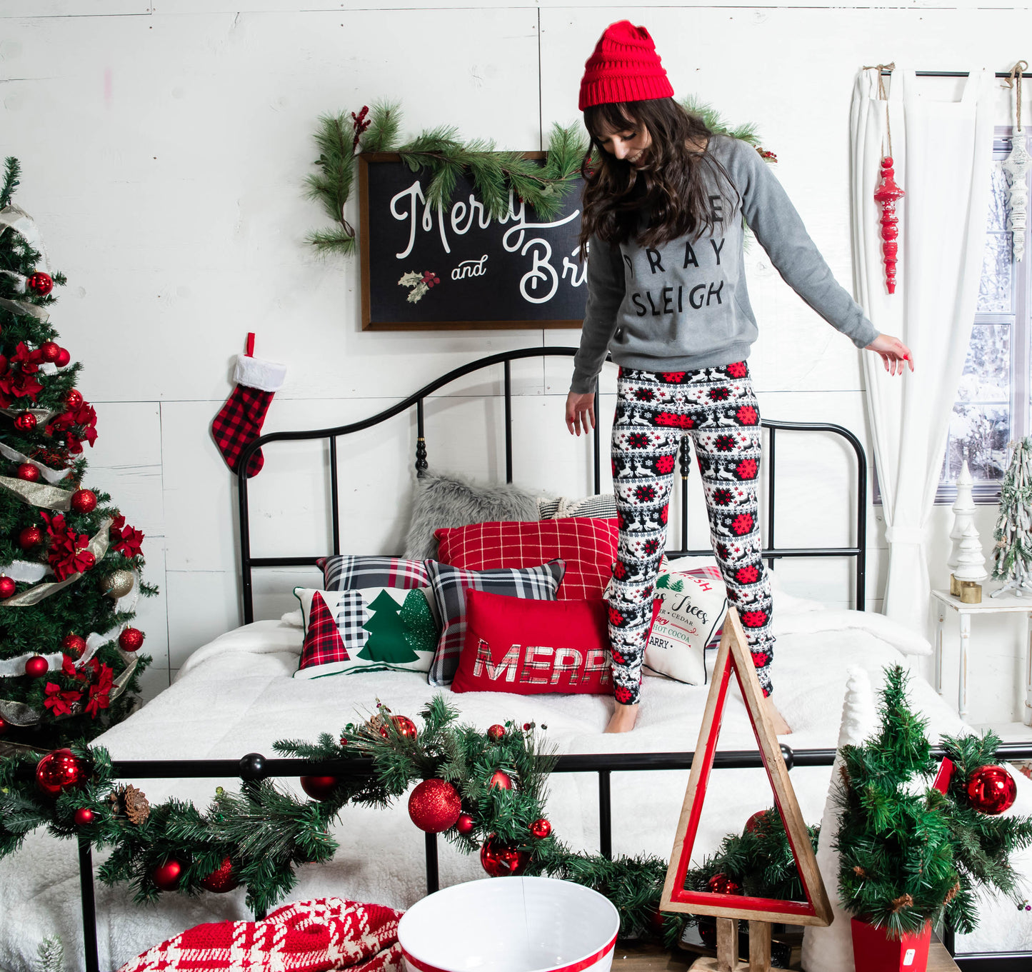 Snowflakes & Reindeer Leggings, CLOTHING, Leggings Mania, BAD HABIT BOUTIQUE