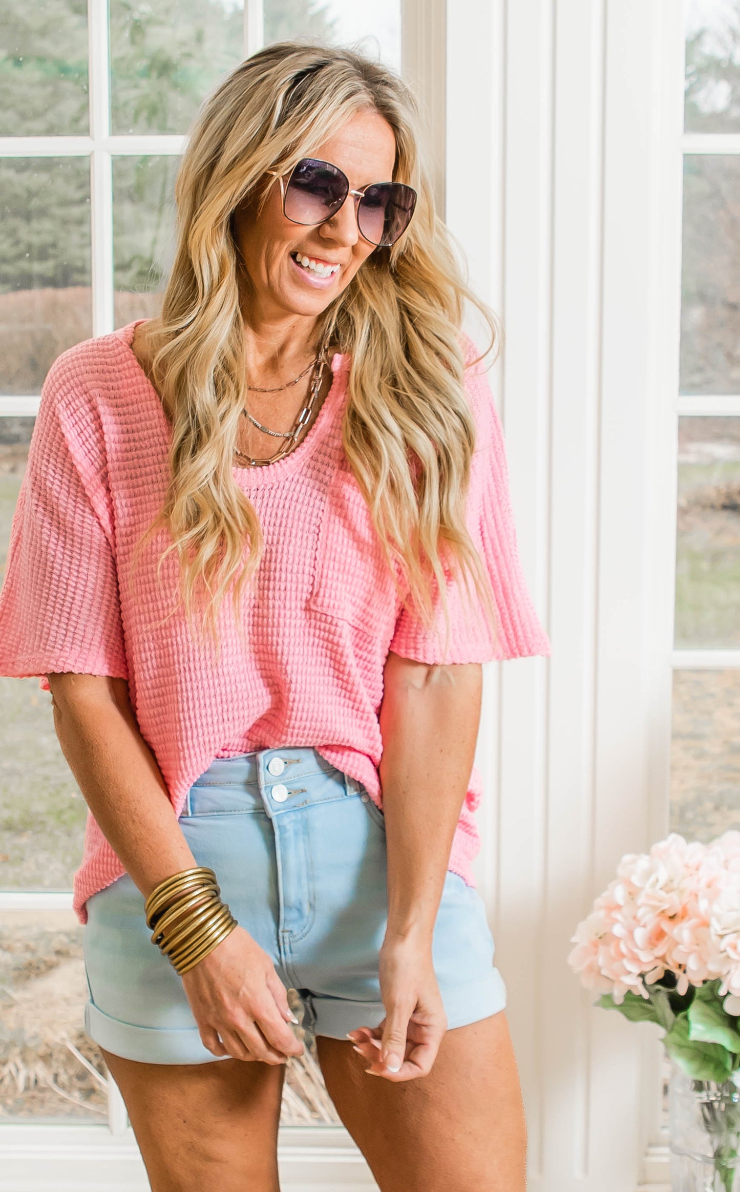 dark pink waffle top