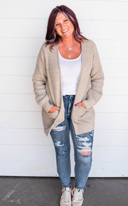heather beige knit cardigan