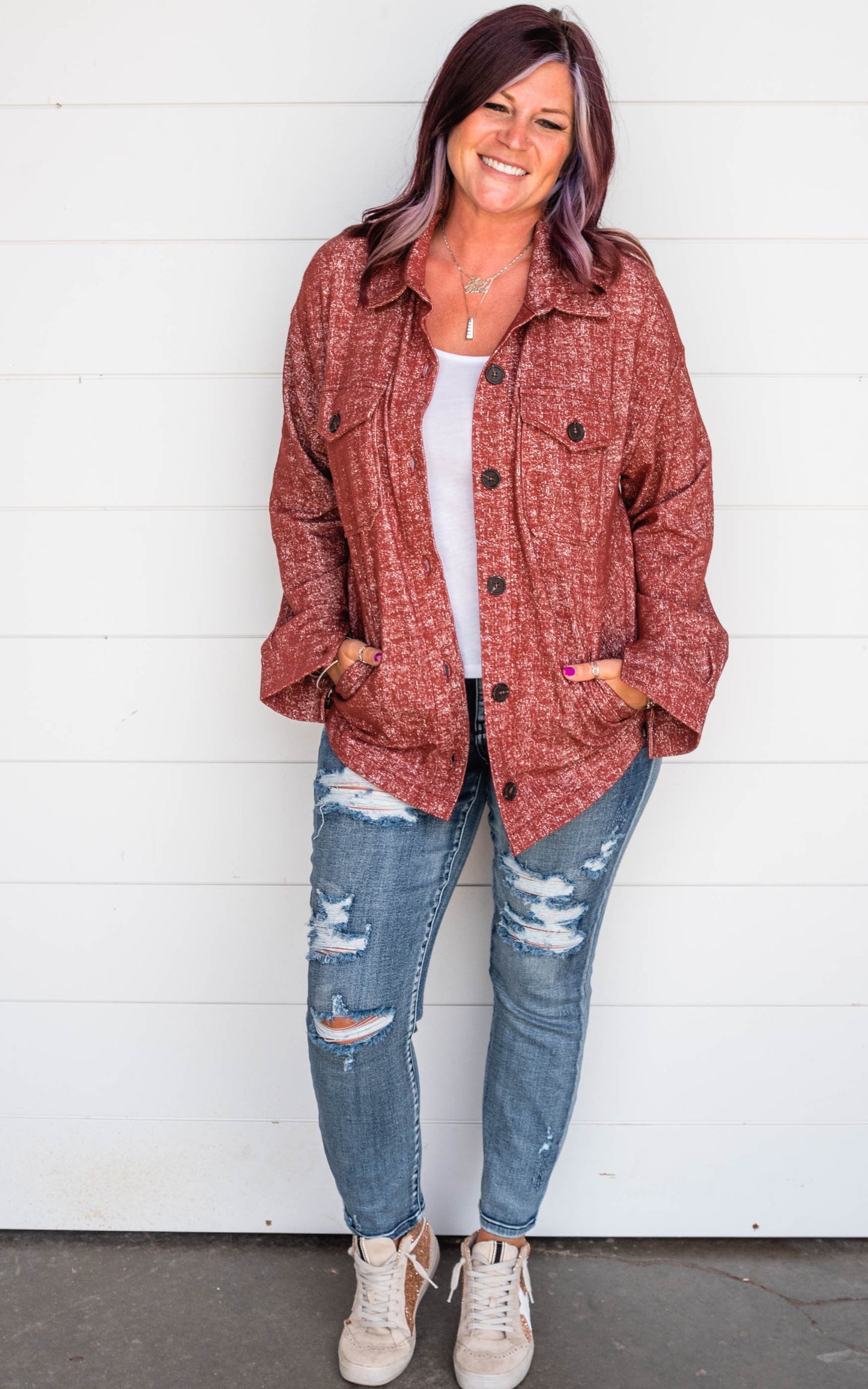 rust melange vintage wash shacket
