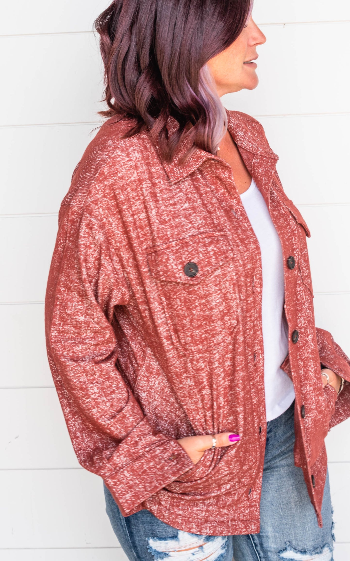 rust vintage wash shacket