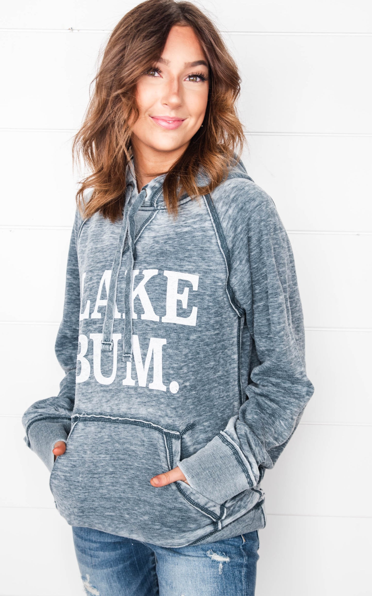lake bum navy hoodie