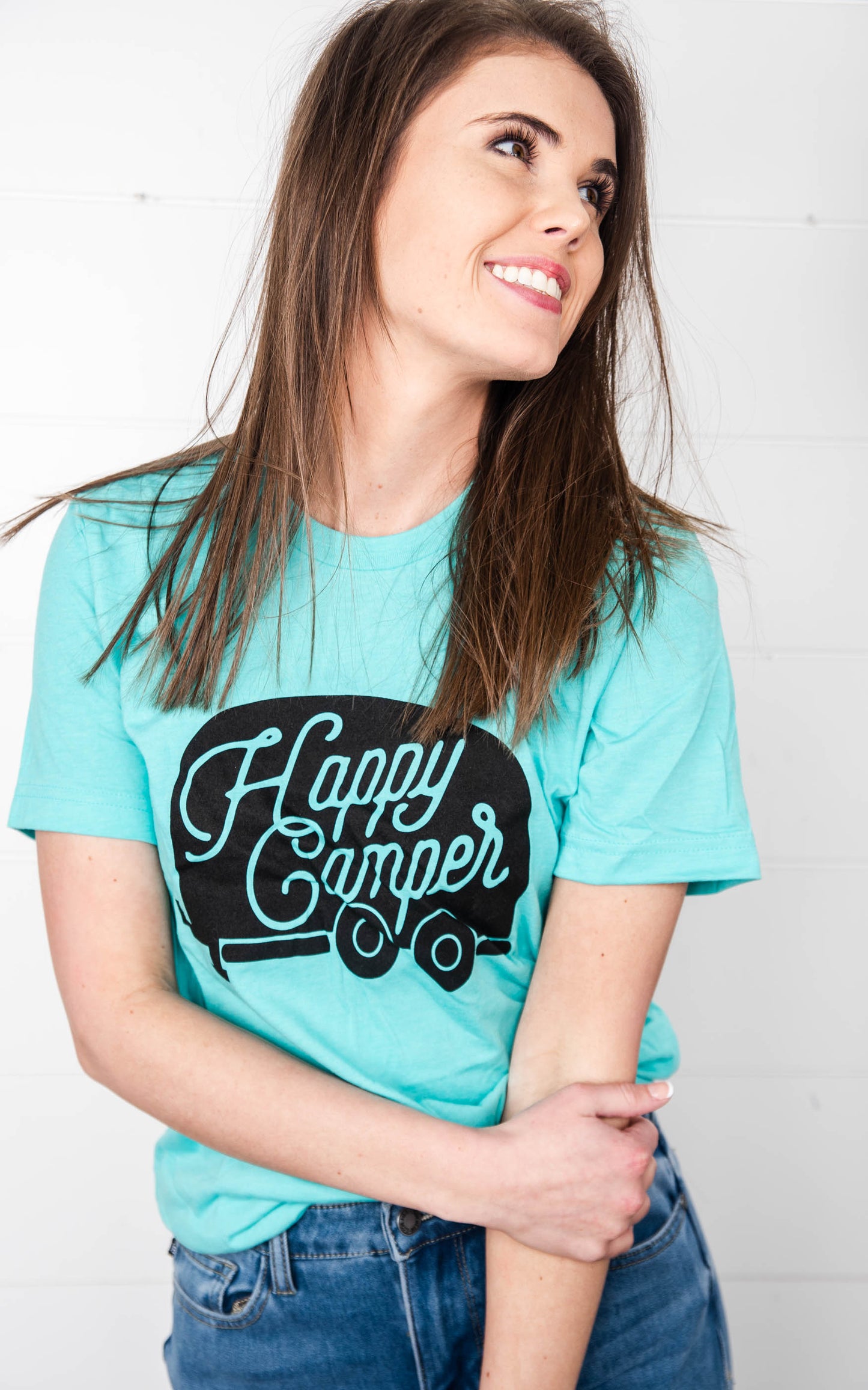 teal happy camper tee