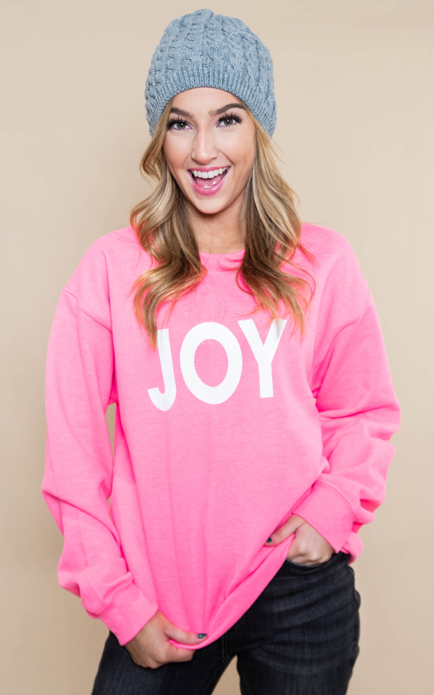30 DAYS 30 DEALS: JOY Sweatshirt -Hot Pink, CLOTHING, BAD HABIT APPAREL, BAD HABIT BOUTIQUE