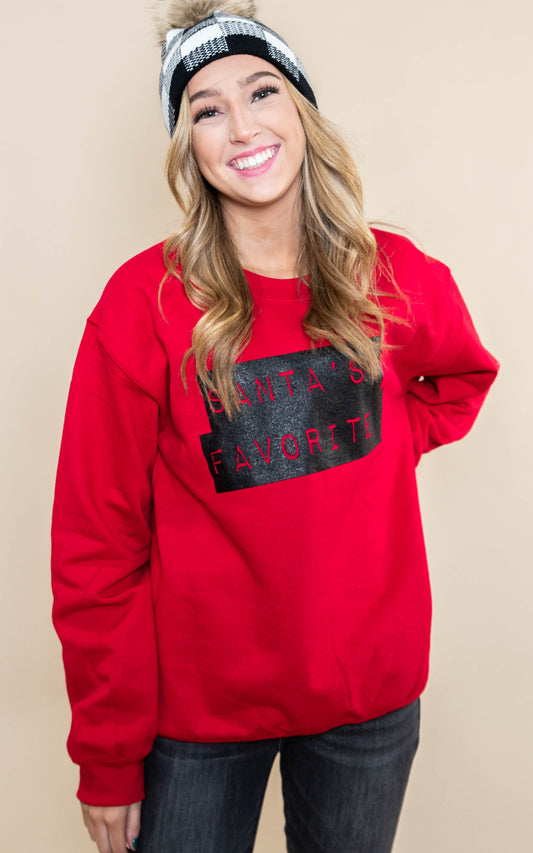 30 DAYS 30 DEALS: DAY 4 Santa's Favorite  Sweatshirt - Red, CLOTHING, BAD HABIT APPAREL, BAD HABIT BOUTIQUE