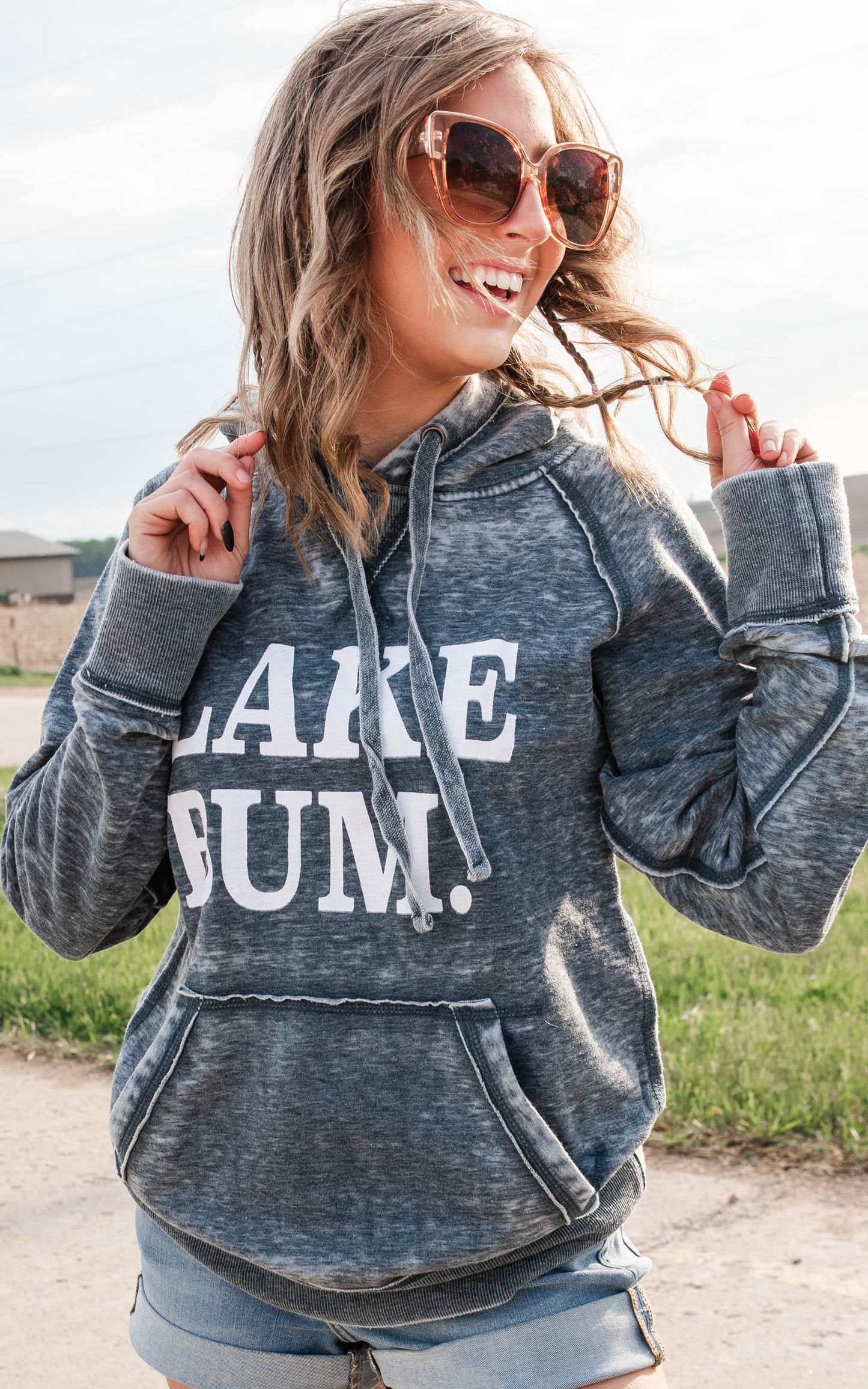 vintage navy lake bum hoodie