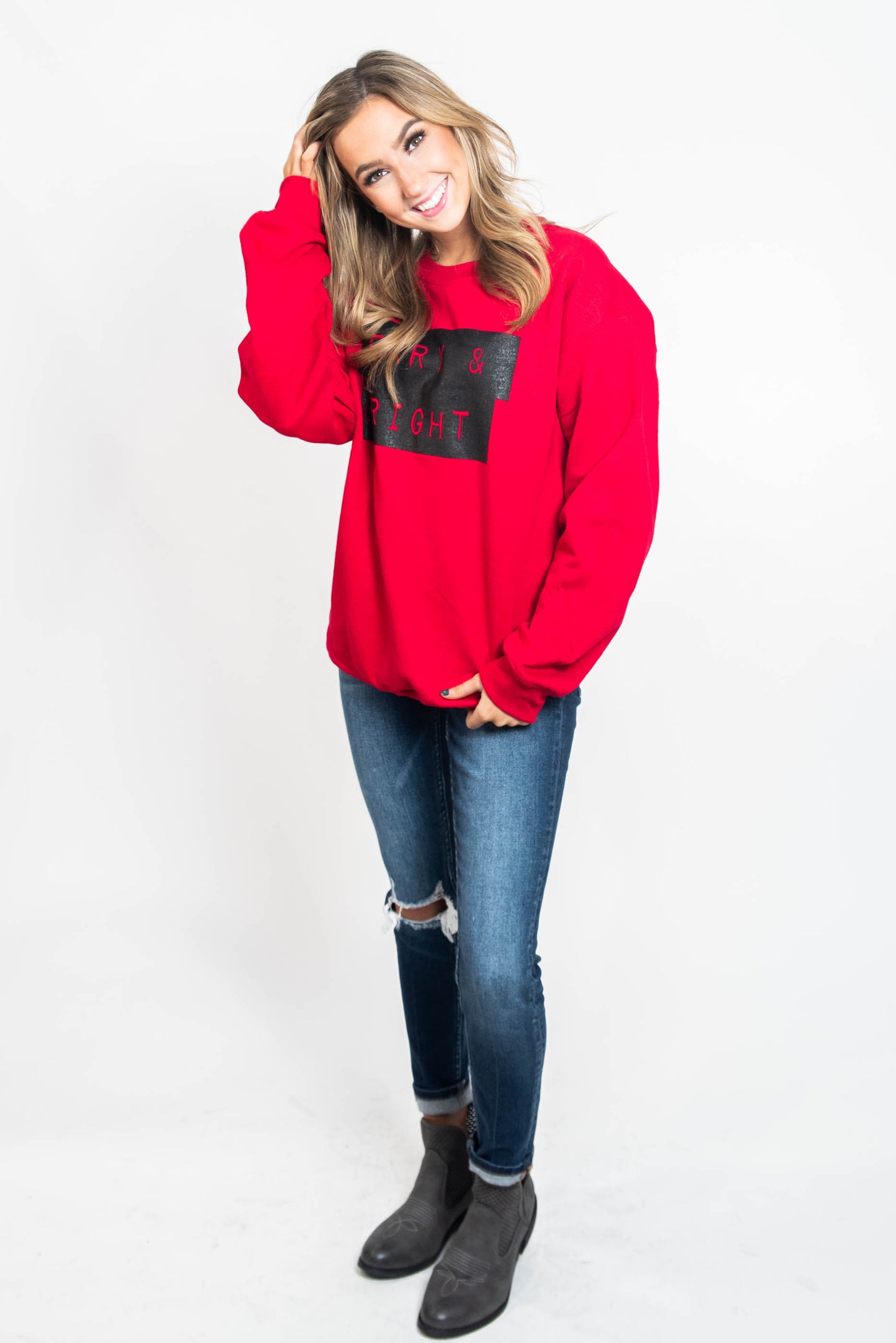 30 Days 30 Deals- Merry & Bright Sweatshirt, CLOTHING, BAD HABIT APPAREL, BAD HABIT BOUTIQUE