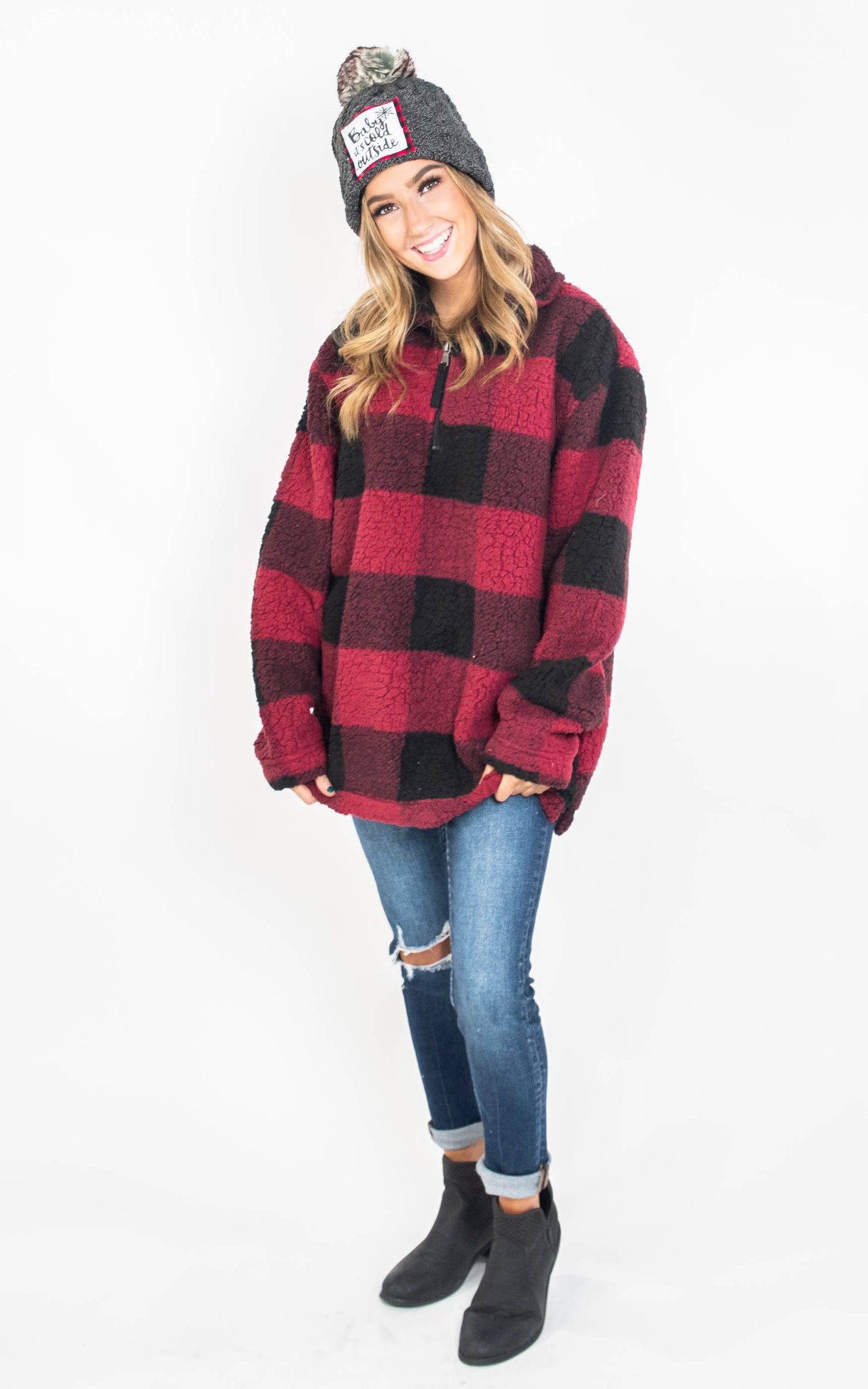 Unisex Sherpa Fleece Quarter-Zip Pullover - Preorder, CLOTHING, SS, BAD HABIT BOUTIQUE