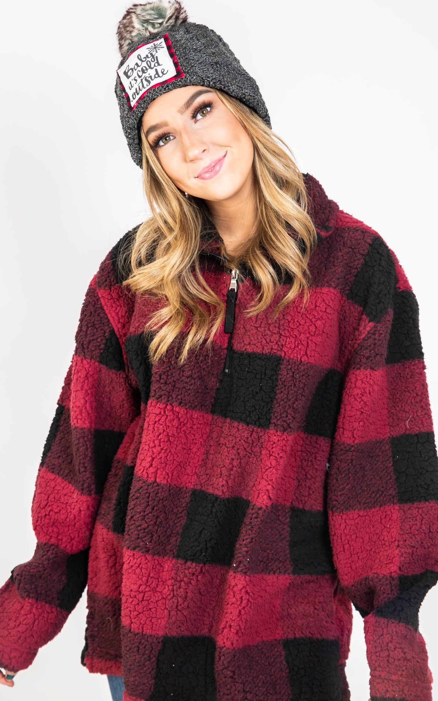 Unisex Sherpa Fleece Quarter-Zip Pullover - Preorder, CLOTHING, SS, BAD HABIT BOUTIQUE