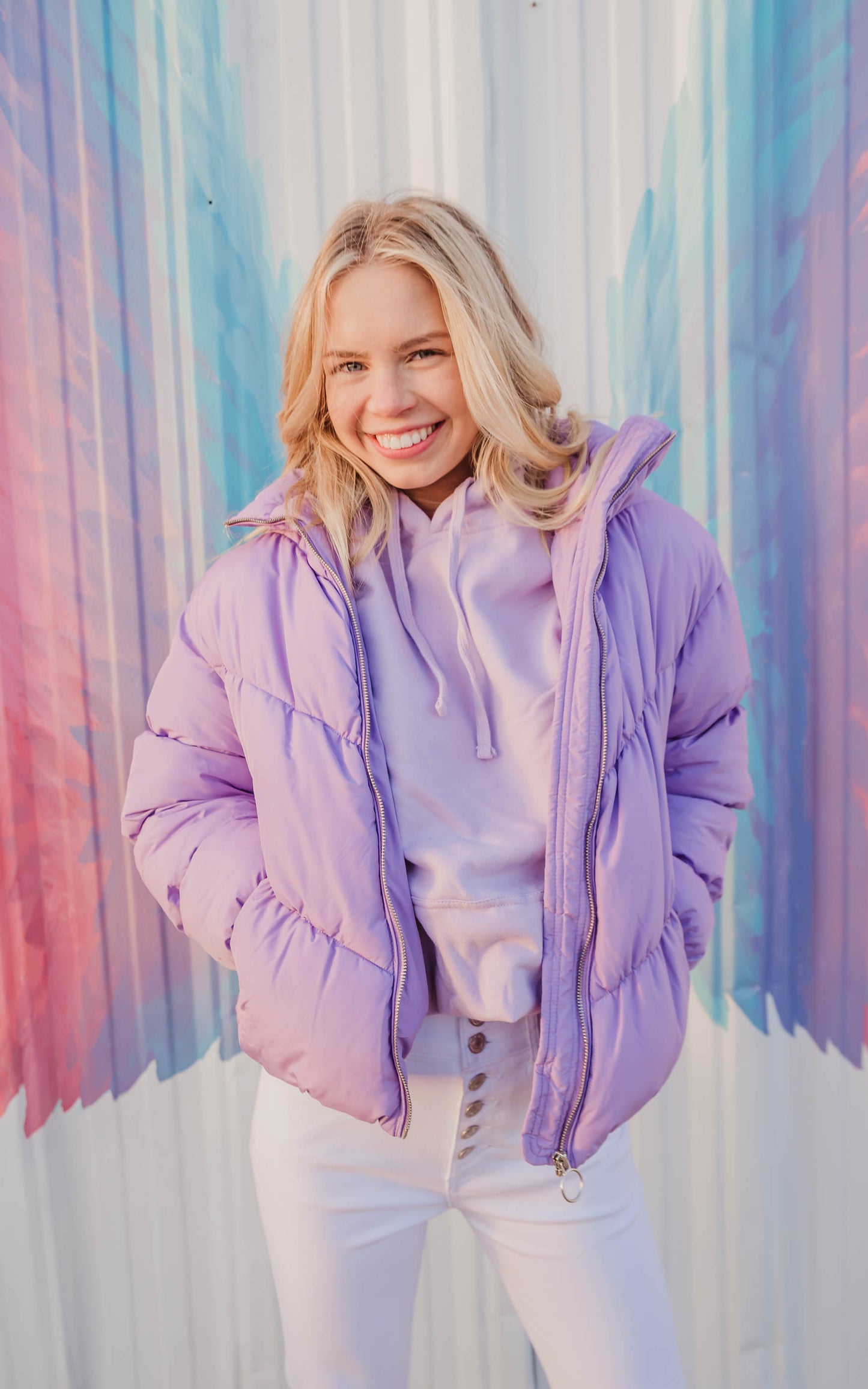 Long Sleeve Fluffy Puffer Jacket | Lavender - Final Sale
