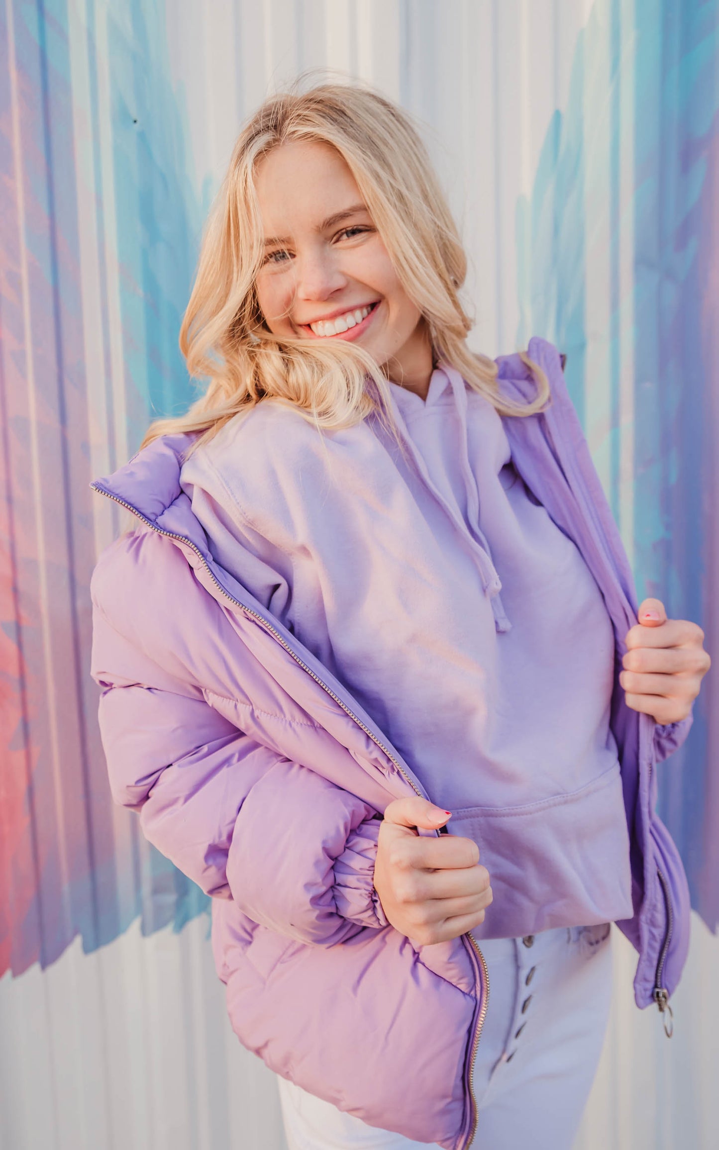 Long Sleeve Fluffy Puffer Jacket | Lavender - Final Sale