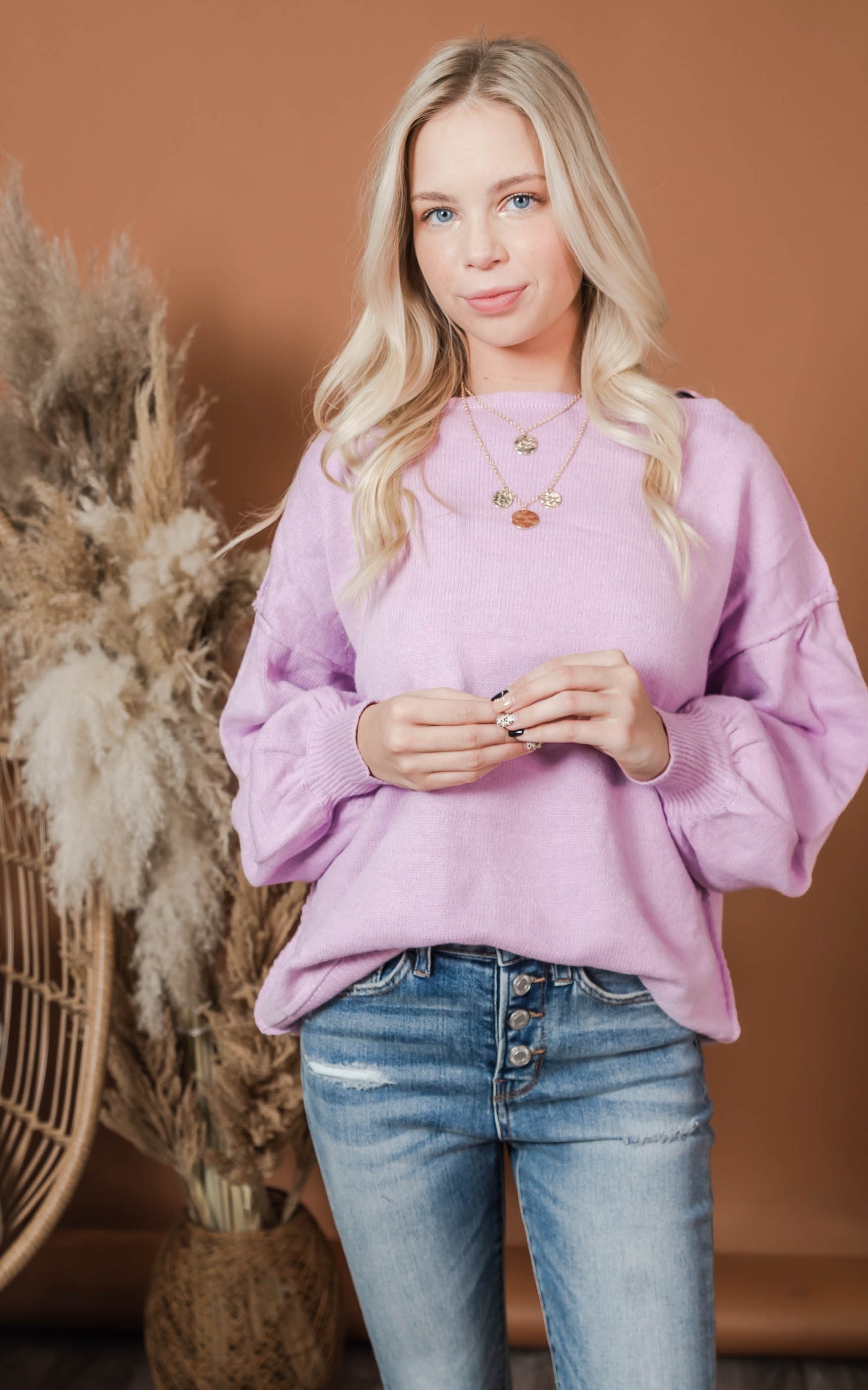 lilac boat neck sweater