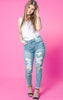 distressed high rise denim