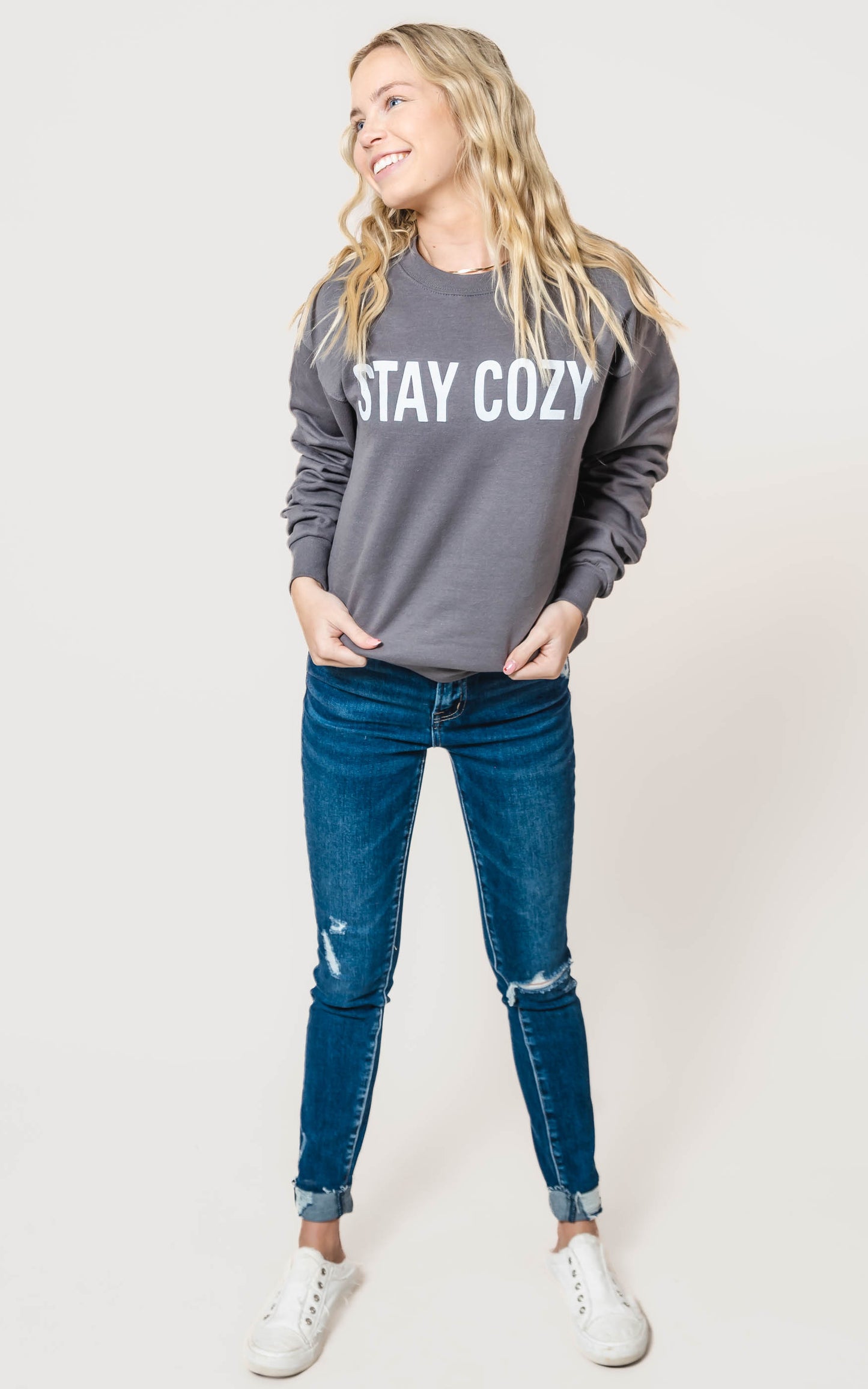 CHARCOAL SWEATSHIRT STAY COZY